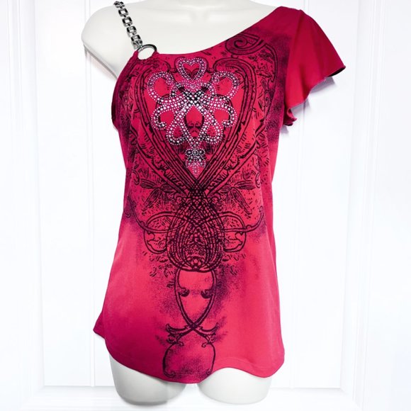 Lipstick Tops - Lipstick Red One Shoulder Blouse Size Medium